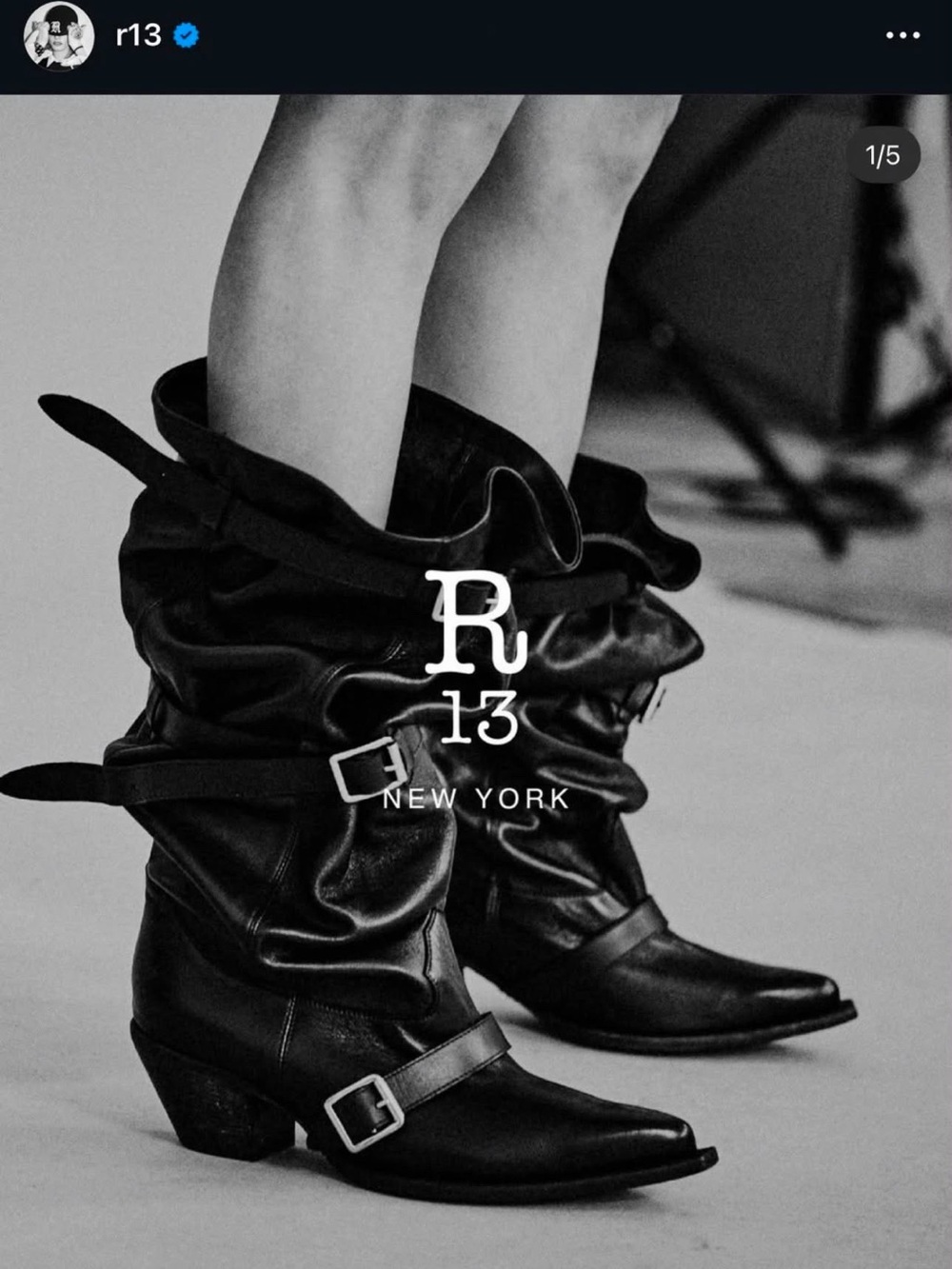 R13 Black Slouch Leather Buckle Boot us 9